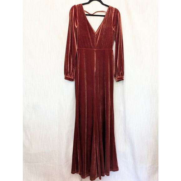 Revelry Vera Velvet V neck Long Sleeve Front Slit Wrap Maxi Dress, size 6 - Picture 3 of 10